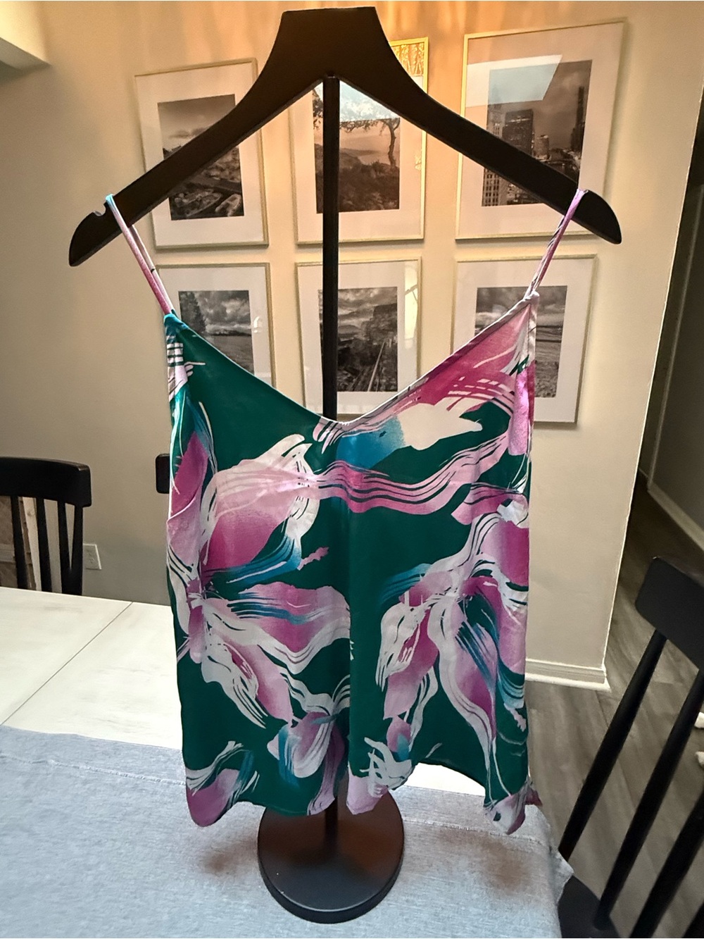 stars above Teal, Pink & White Abstract Silk Cami